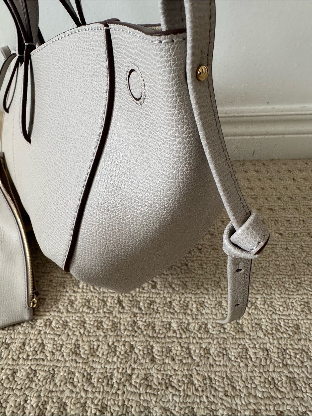 Polene Cyme Mini Tote Mist Pebbled Leather Tote with Matching Pouch nwt - Picture 6 of 6